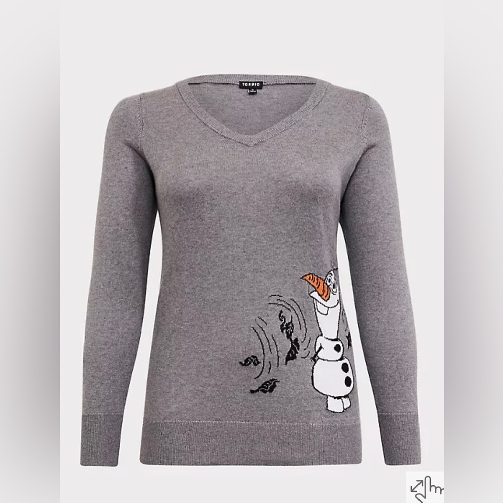 Torrid Size 1 (14/16) Disney Frozen 2 Olaf Grey V-Neck Sweater